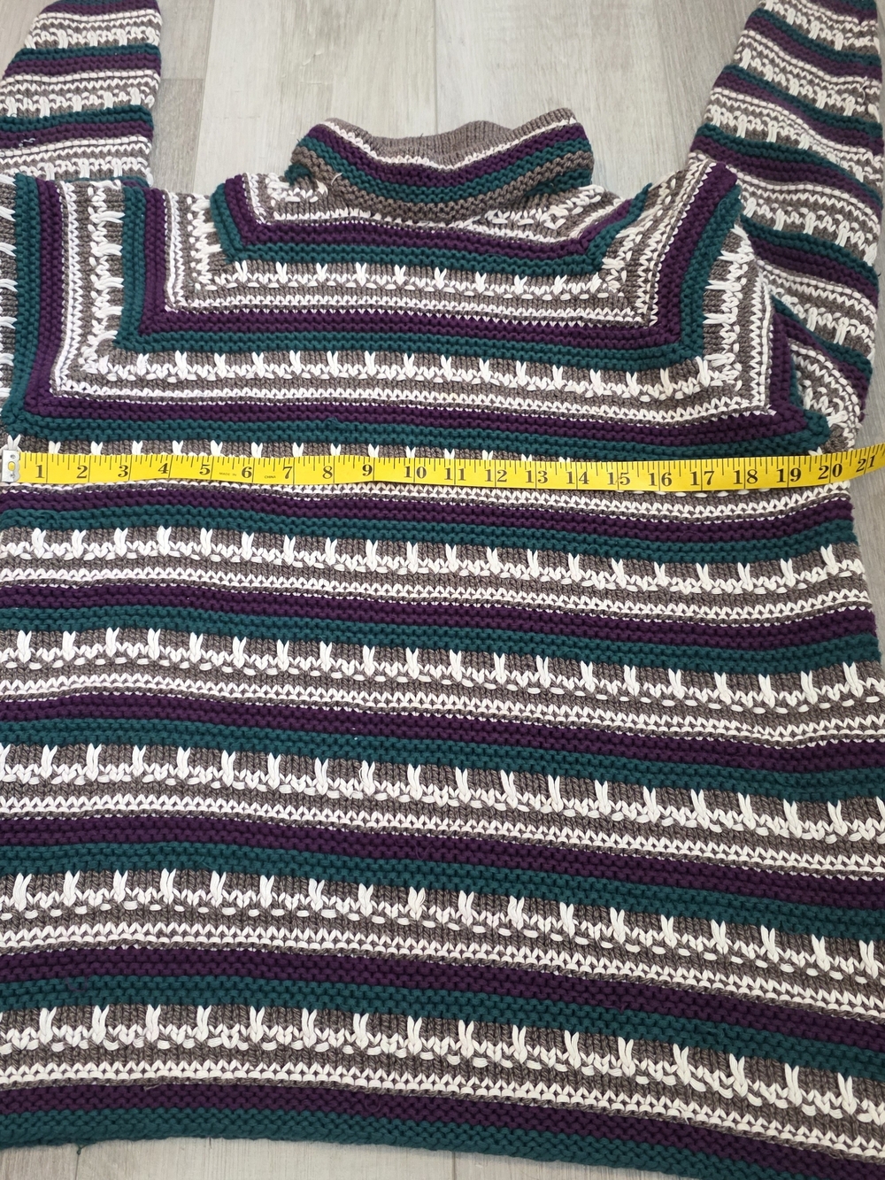 Weekend Edition Hand Knit Cotton Striped Mock Neck Sweater Size M Teal Purple - Picture 8 of 9